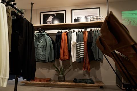 Clothing on display at Finisterre, Covent Garden, London